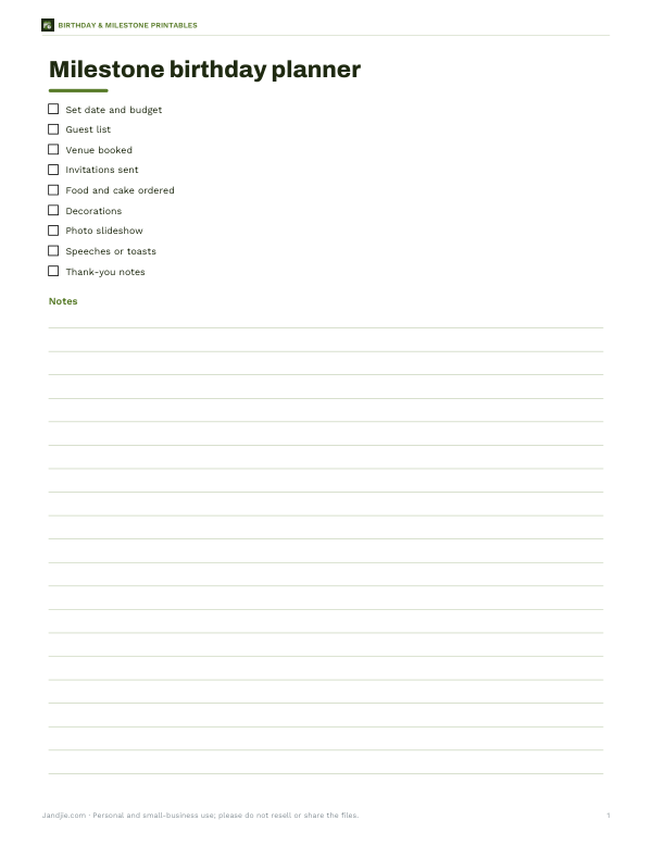 Preview of Milestone Birthday Party Planner